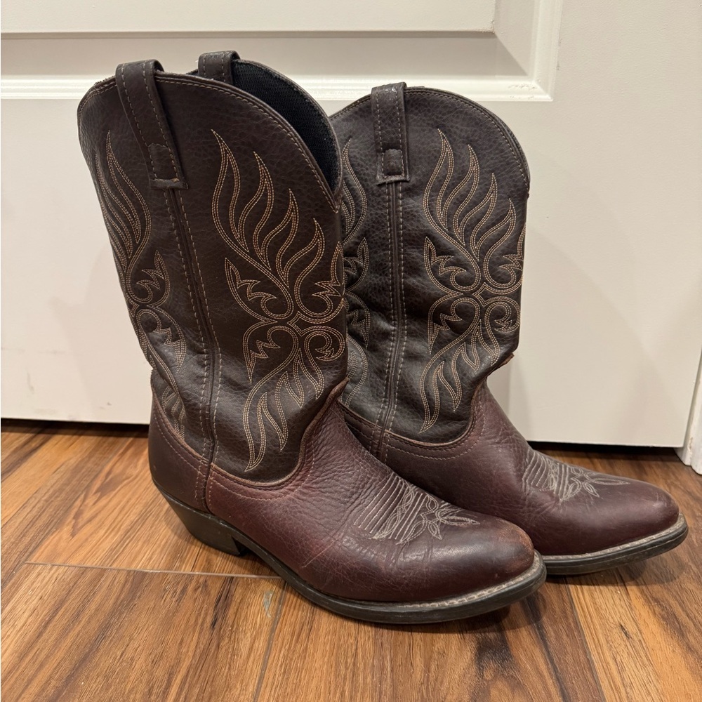 Laredo Dark Brown & Chocolate Western Cowboy Boots with Embroidered Shaft